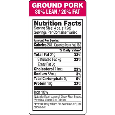 Ground Pork-80% Lean / 20% Fat Label