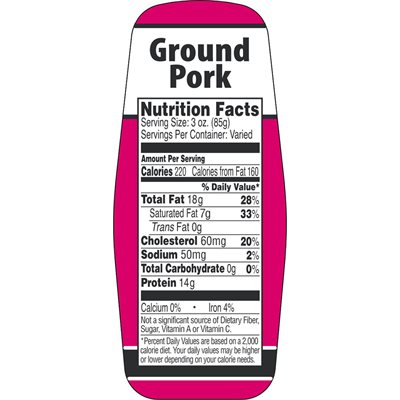 Ground Pork w / nutritional Fact Label