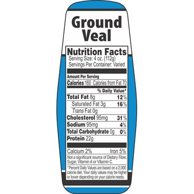 Ground Veal w / nutritional Fact Label