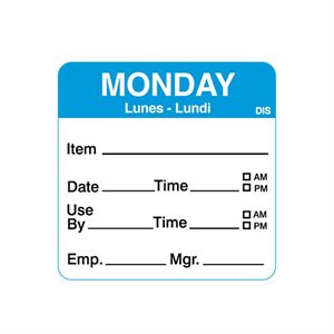 Shelf Life-Day of Week - Monday Label