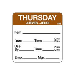 Shelf Life-Day of Week - Thursday Label