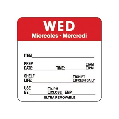 Wed Miercoles Mercredi Prep / Use By Label